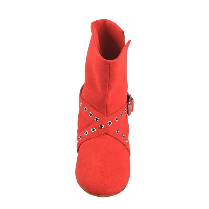 Venus lure-Botas de baile Swayd personalizadas, botines de gamuza con suela, cremallera, Color Rojo