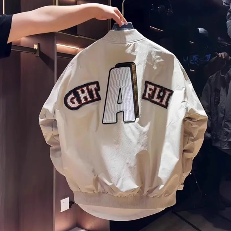 

Retro American High Street Embroidered Pilot Jaet Loose Fit ex Street Sle Baseball Coat for Men And Women