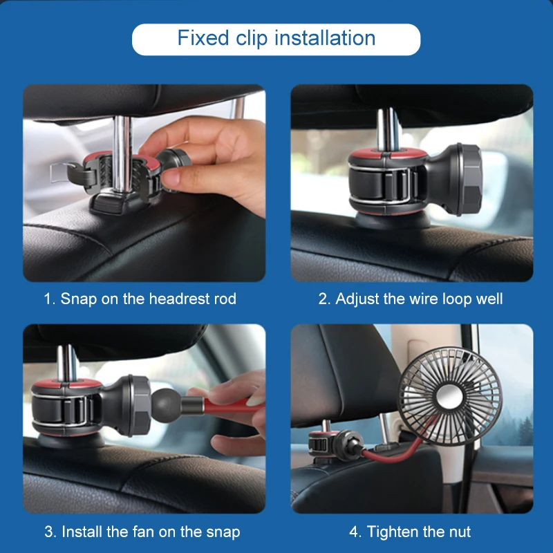 SEAMETAL-ventilador multidireccional para asiento trasero de coche, ajuste de viento de 3 velocidades, ventiladores de refrigeración automáticos USB, 5 aspas de ventilador para accesorios de coche de verano