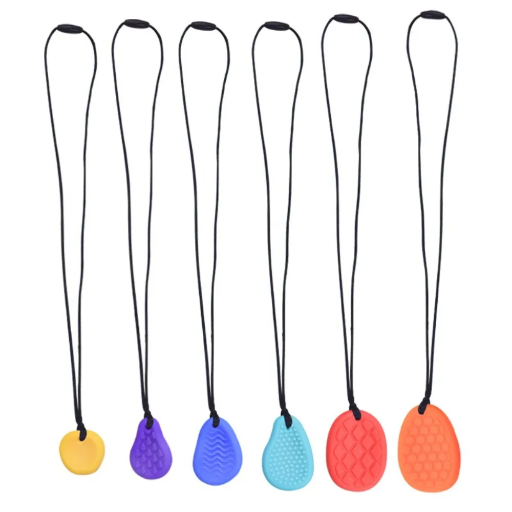 6pcs Silicone Worry Stone Toy Safe ADHD Teens Calm Down Sensory Fidget Toys with Rope Soft Christmas Stocking Stuffers