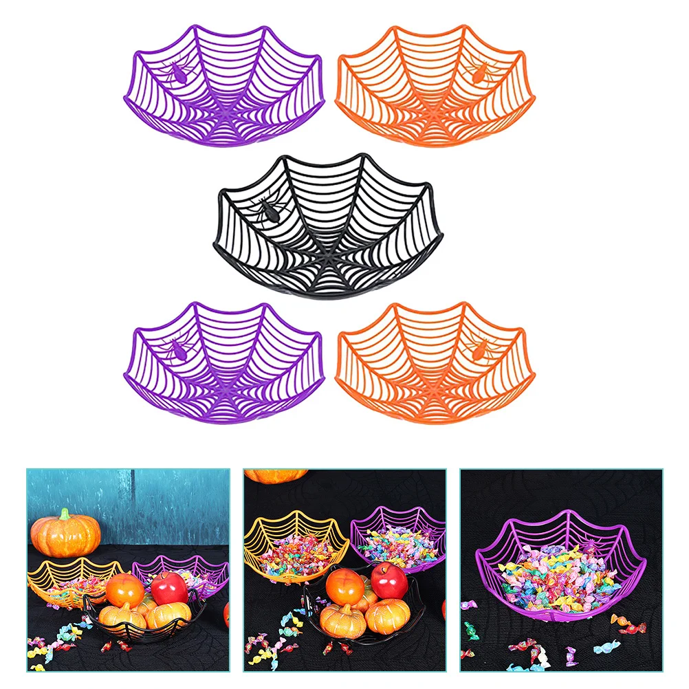 

5Pcs Spider Web Fruit Basket Halloween Plastic Candy Fruits Bowl Biscuit Plate Decorative Table Candy Holder Fruits Basket
