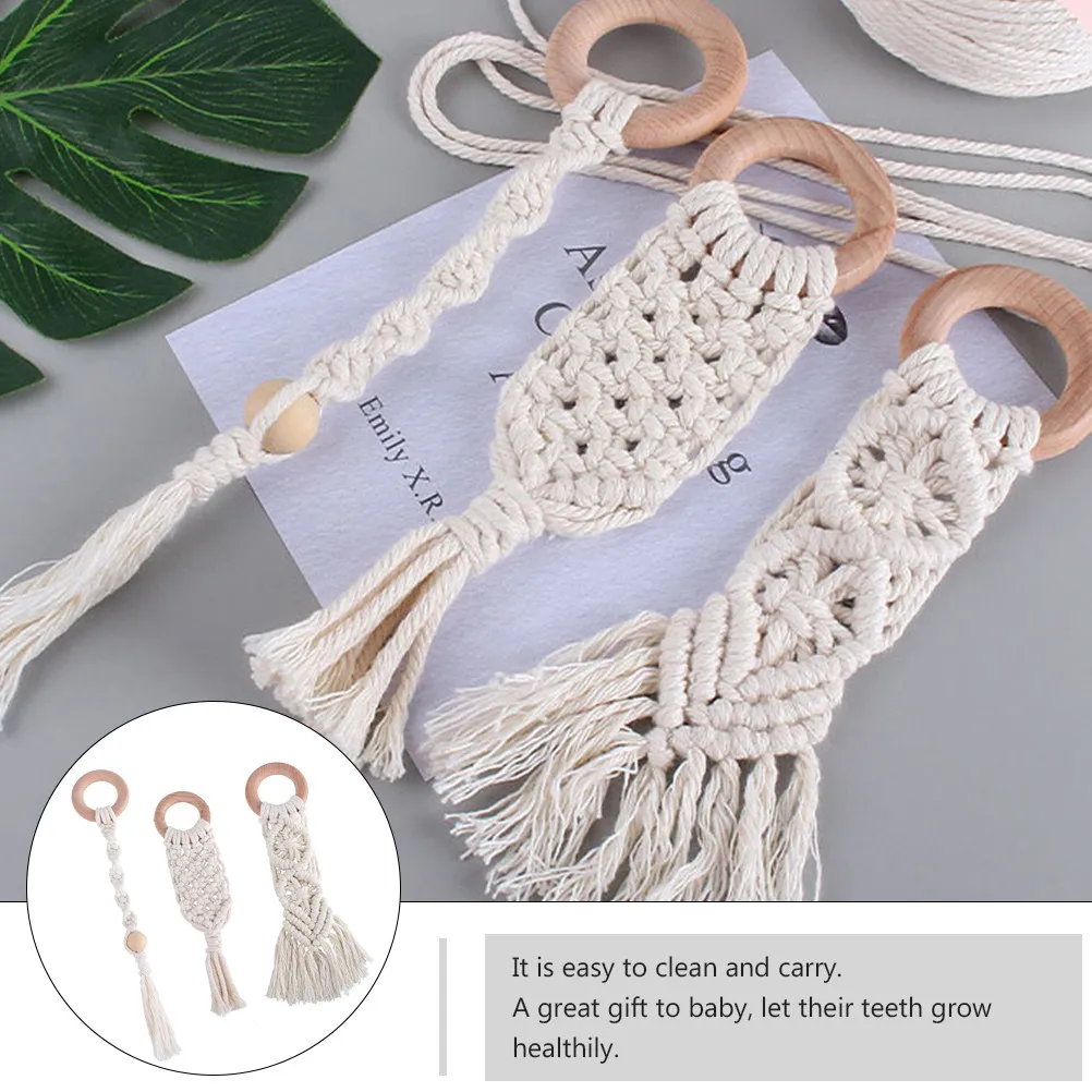 3 個のベビー臼歯ロッド手編み綿ロープおしゃぶり赤ちゃんの歯ぎしりを快適にし、赤ちゃんにも快適です