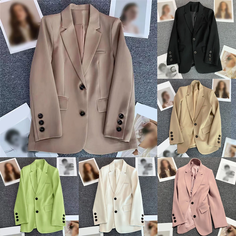 Giacca da donna in tinta unita a maniche lunghe con colletto con risvolto e bottoni sul davanti, ideale per abbigliamento casual e stagionale