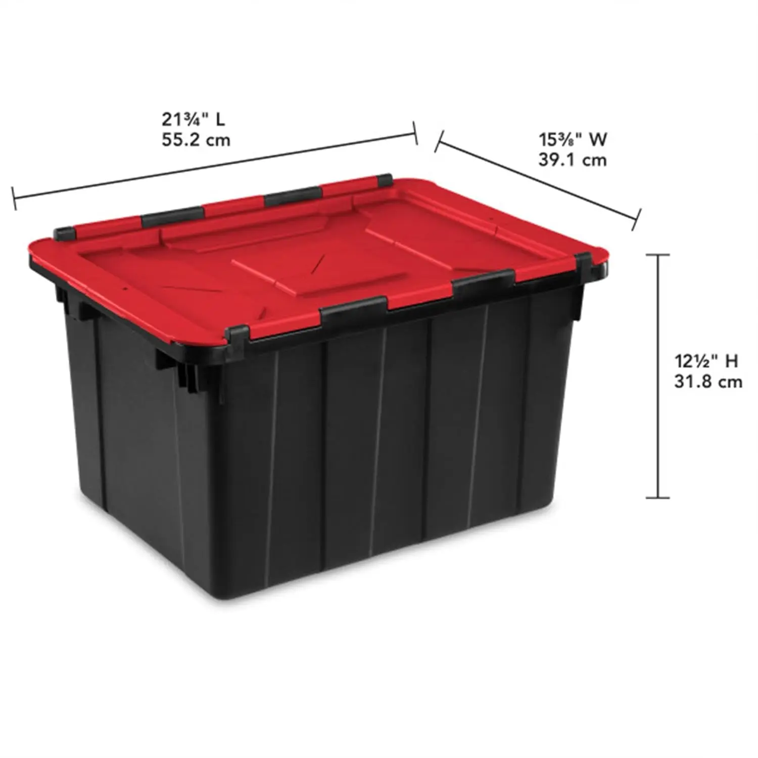 12 Gal Hinged Lid Industrial Tote, Stackable Storage Bin with Hinge Lid, Plastic Container to Organize Basement