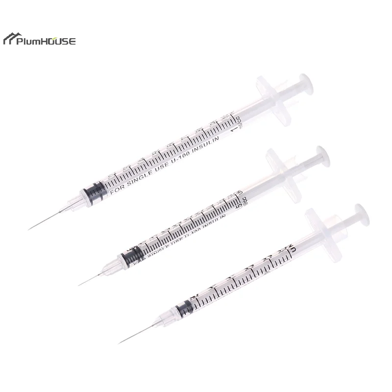 5 sztuk 1/0,5/0,3 ml jednorazowa plastikowa strzykawka weterynaryjna pomarańczowa nakładka sterylna strzykawka do insuliny z igłami dla zwierząt domowych zwierzęta gospodarskie kot pies — zdjęcie 6