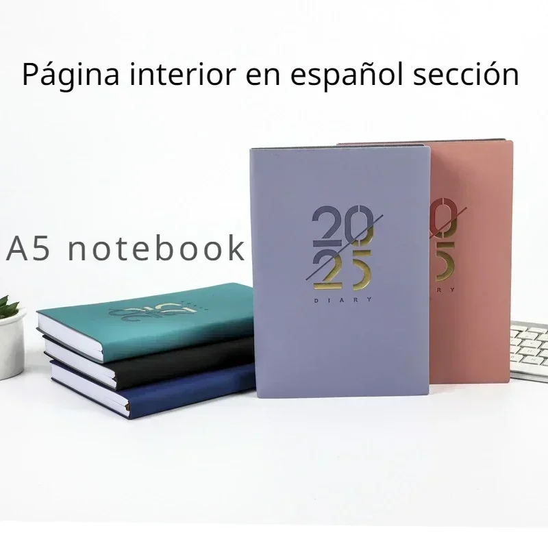 2025 caderno espanhol programação diária, caderno de calendário de couro macio de 365 dias, agenda de escritório planejador bloco de notas diário