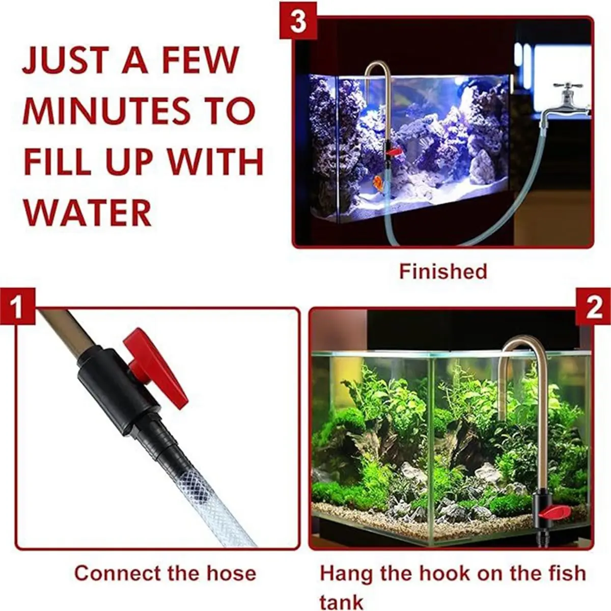 COFA Aquarium Fish Tank Hook Water Changer, with Switch, Quickly Helps Fill Your Water, Aquarium Vacuum Water
