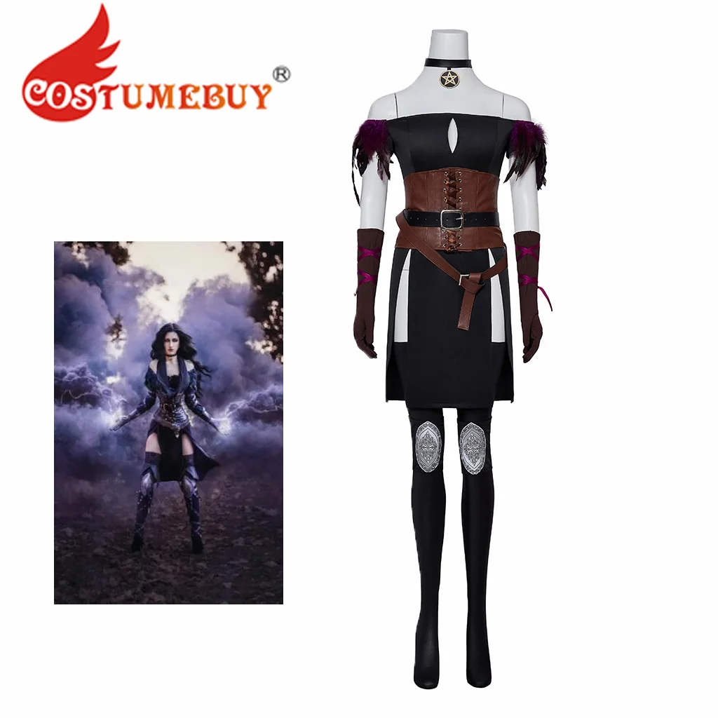 Women's Yennefer Cosplay Costume Yennefer of Vengerberg Cosplay Outfits Black Dress Uniform Halloween Suit with Accessories