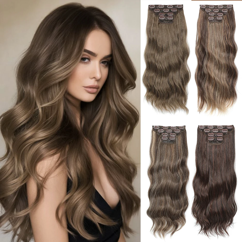 

4 шт./компл., вьющиеся заколки для наращивания волос, синтетическая водная волна, прическа, блондинка, черные шиньоны, термостойкие накладные 22 дюйма