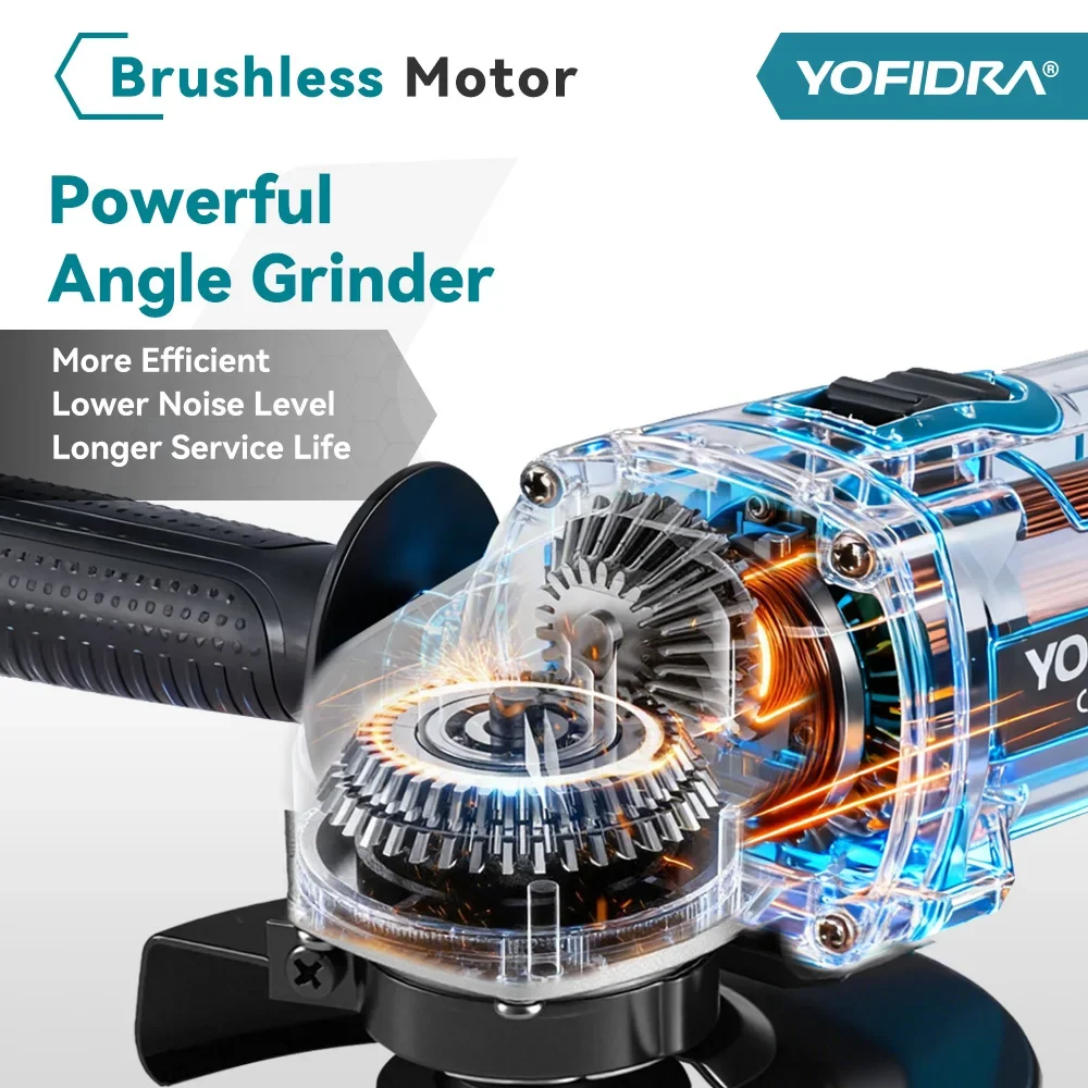YOFIDRA 4-Gang 125MM Bürstenloser Elektrischer Winkelschleifer Kabellos Metall-Holz-Schleif- und Polierwerkzeug für Makita-Akkus – Detail 8