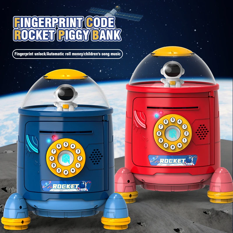 Rocket Piggy Bank Password Save Money for Kids Pretend Play Electronic Coins Box Moneybox Kawaii Kids Toy Children Gift