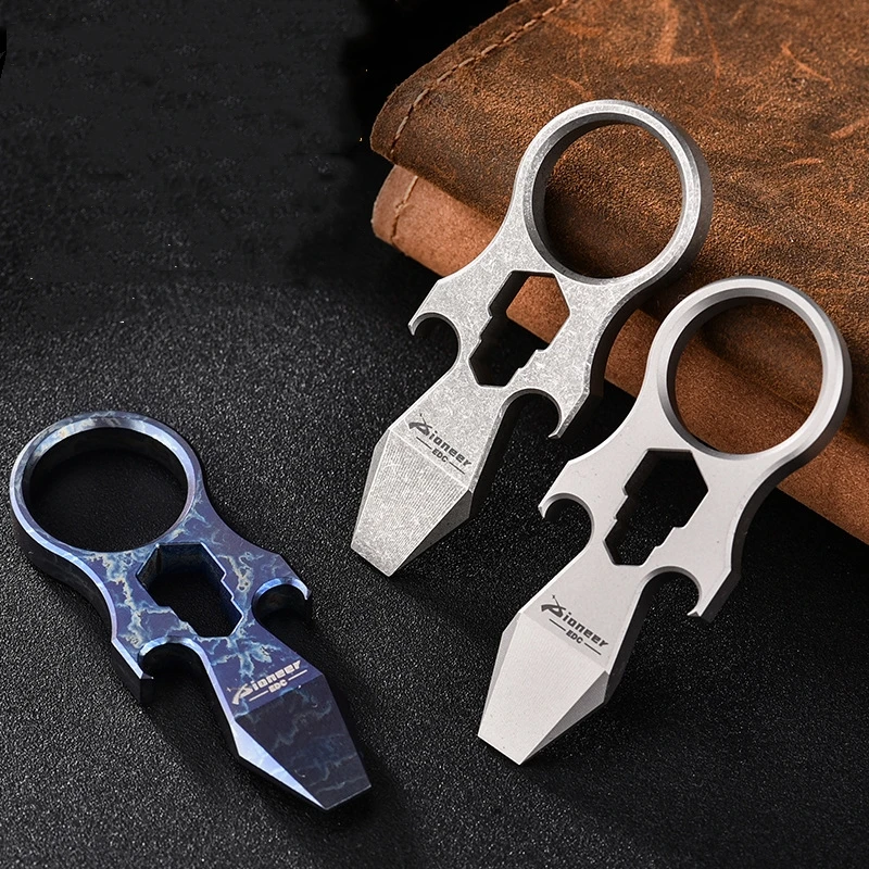 Outdoor Multi-Function Titanium Alloy EDC Tool Flat Head Crowbar Pry Bar Bottle Opener Hexagonal Wrench Self-Defense Tool