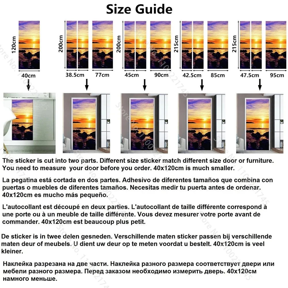 Natural Waterfall Forest Scenery Door Sticker Waterproof PVC Removable Landscape Wallpaper Home Room Door Decor