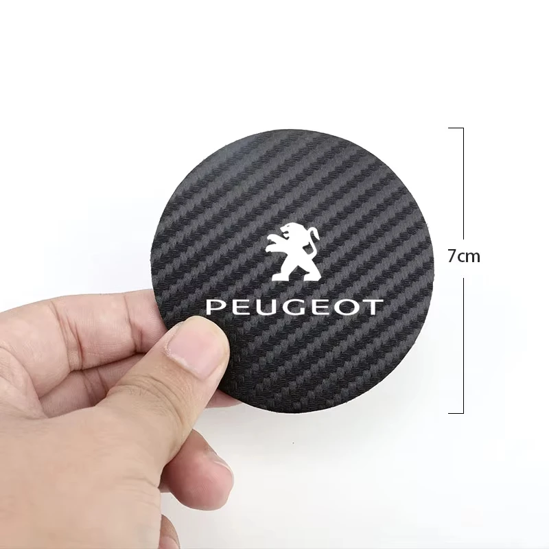 2PCS Carbon Fiber Leather Car Cup Holder Mat  For Peugeot 3008 5008 208 308 508 2008 408X 108 Hub Center Cover