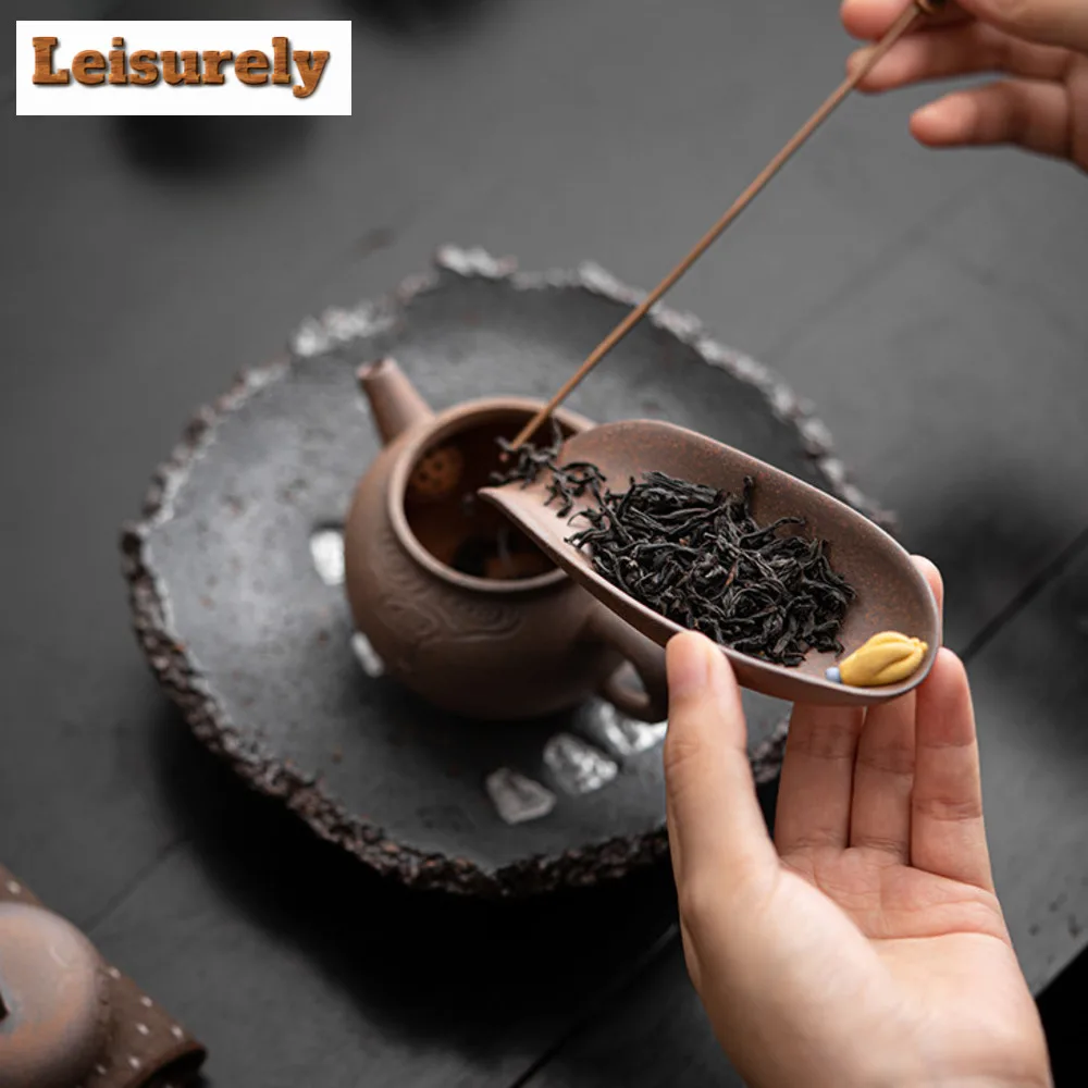 Handheld Flower Petal Old Rock Mud Tea Scoop Antique Chahe Shovel Household Awakening Tea Ladle Kung Fu Tea for Tea Ornaments