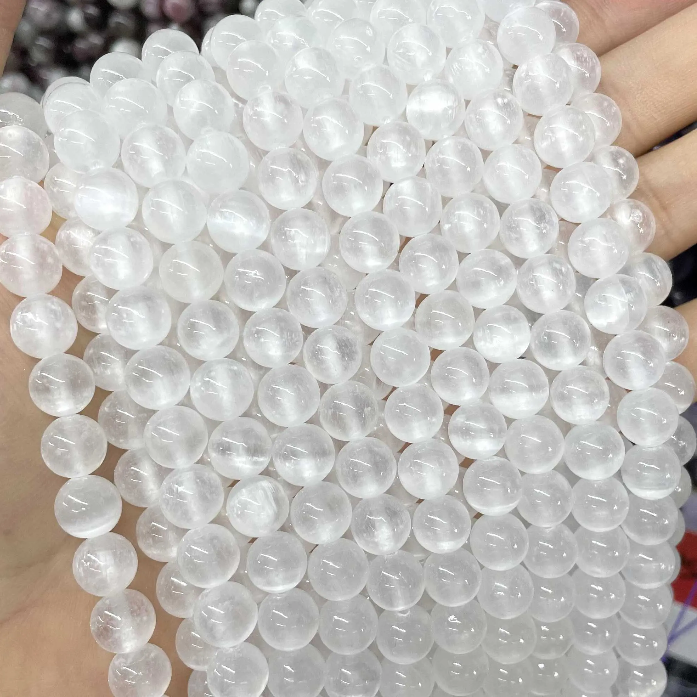 Natural Gemstone white Pink Selenite Stone Loose Round Spacer Beads For Jewelry Making Diy Bracelet Necklace Accessories