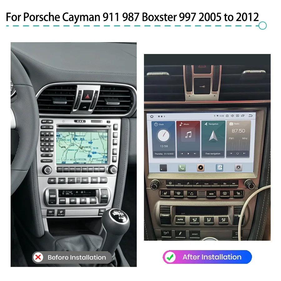 For Porsche Cayman 911 987 Boxster 997 2005 to 2012  Camera 8G+256G Carplay Android 14.0 Car DVD Player GPS WIFI Bluetooth Radio