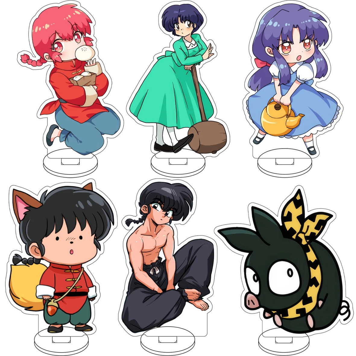 

10CM Anime ‌Ranma 1/2‌ Cos Akane Tendo Ranma Shampoo Hibiki Ryoga Panda Ranma Saotome Figure Acrylic Stand Cute Ornaments Gifts