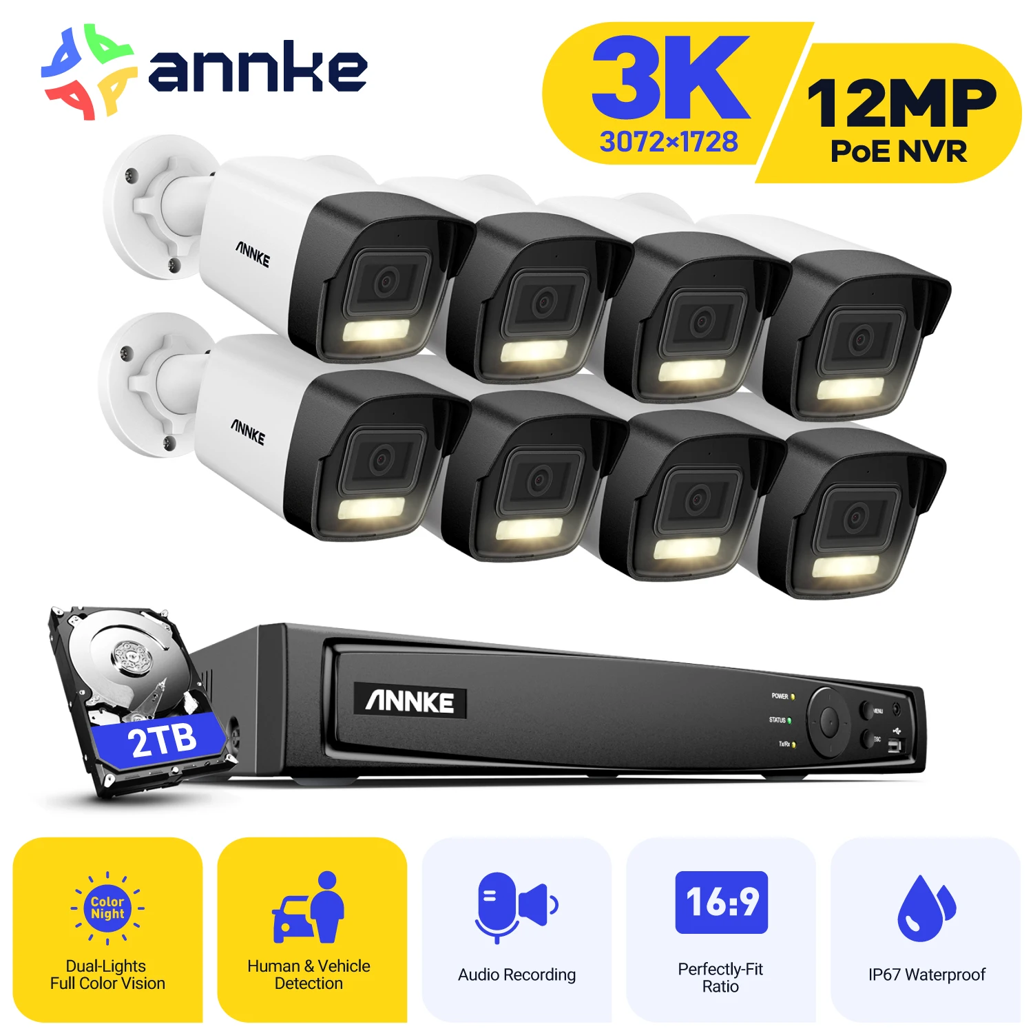 ANNKE  8CH NVR Camera Kits Network IR POE 5MP Security Camera H.265+ Smart Dual Light CCTV Video Surveillance Protection Camera