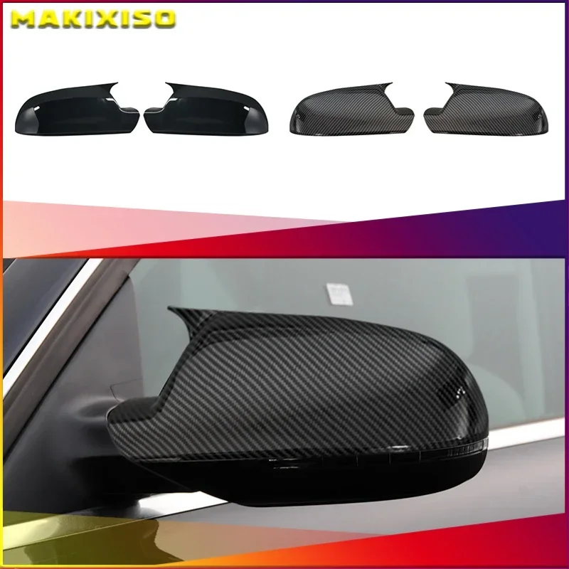 Carbon Look black full replacement with clips car door side mirrors caps rearview mirror cover for Audi A4 A5 B8.5 A3 A6 C6 Q3