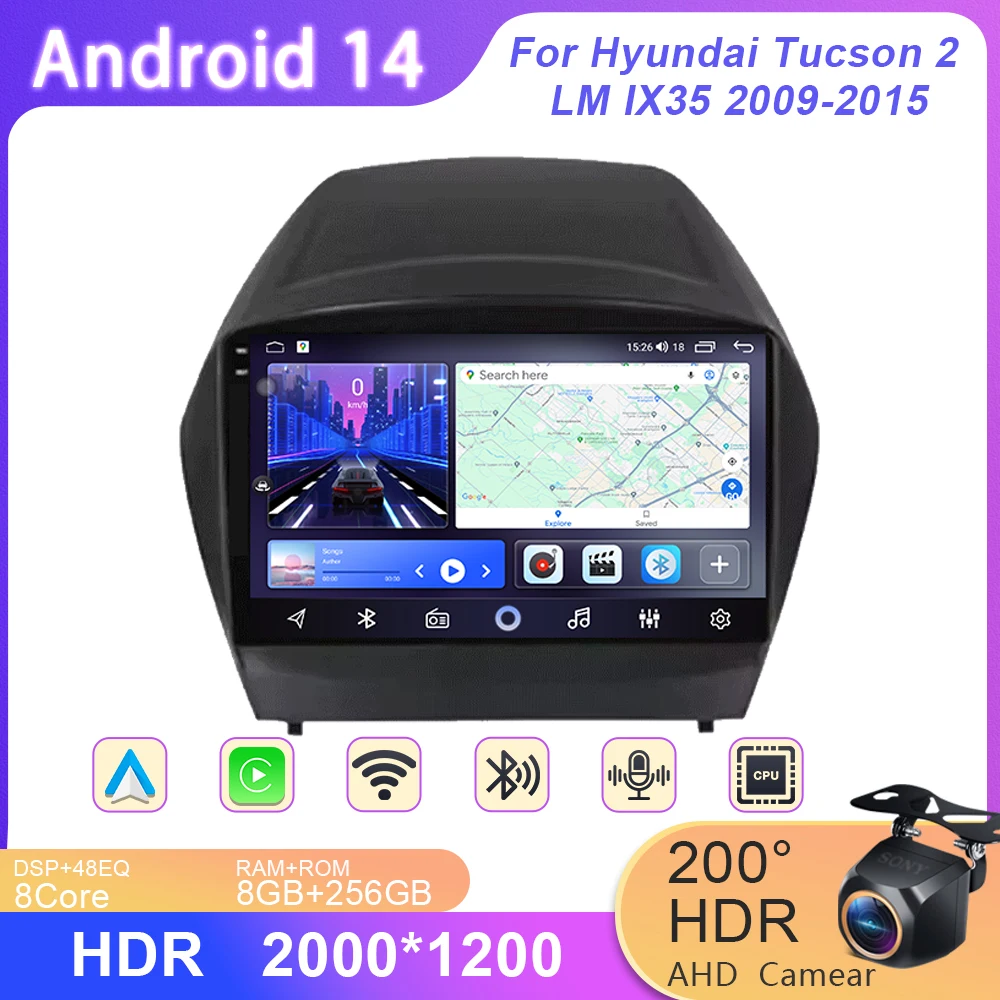 

9" Carplay For Hyundai Tucson 2 ix35 2009 - 2015 8Core 4G WIFI Android 14 Car Multimedia Stereo Car Player Navigation GPS Radio