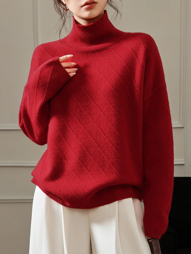 

Choice Women Wool Sweater High-Neck Long Sleeve Pullover Autumn Winter 100% Merino Wool Knitwear Female Clothing Grace Tops