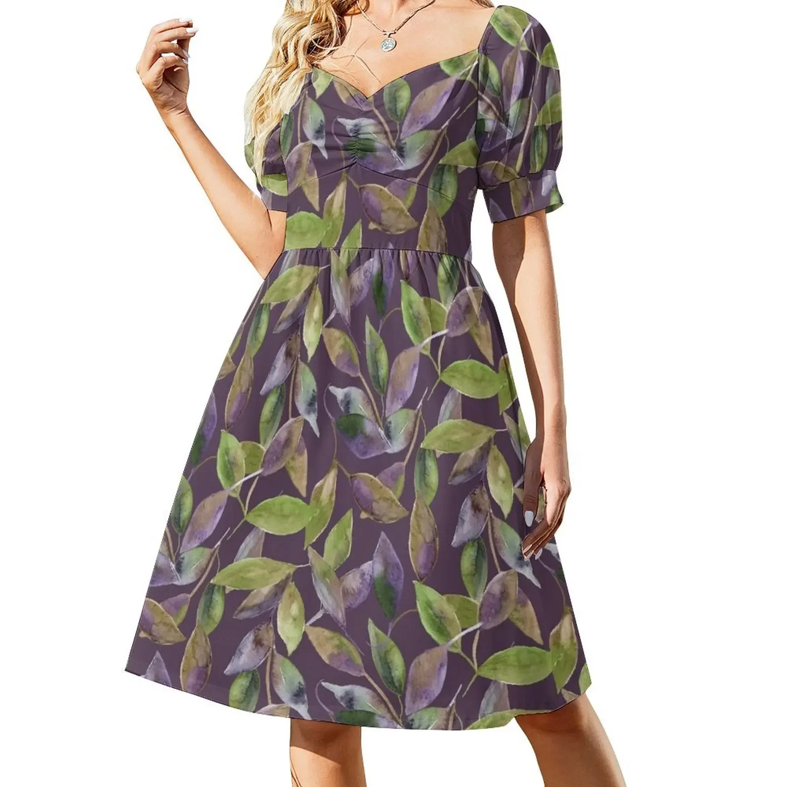 

Green and Purple Colorful Leaves Sleeveless Dress fairy dress dress women summer for women 2025 ceremony dresses