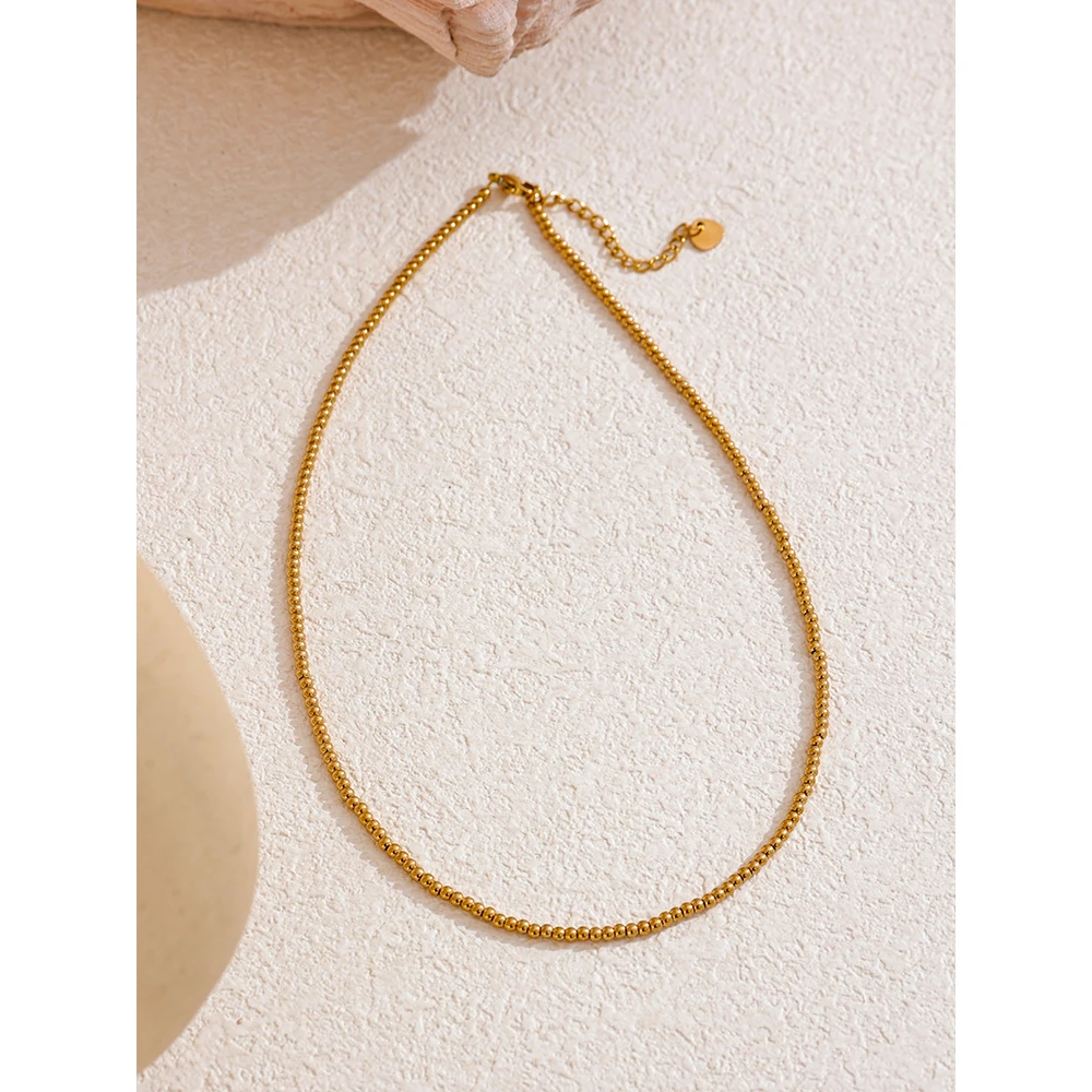 Yhpup 2mm Waterproof Chic Beads Handmade Chain Stainless Steel Fashion Necklace for Women High Quality Trendy Classic Jewelry