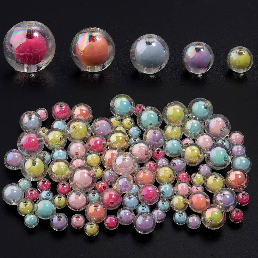 

30-100Pcs 8-16mm Acrylic Spacer Beads Round Transparent Frosted AB Color Loose Bead for DIY Jewelry Making Handmade Accessories