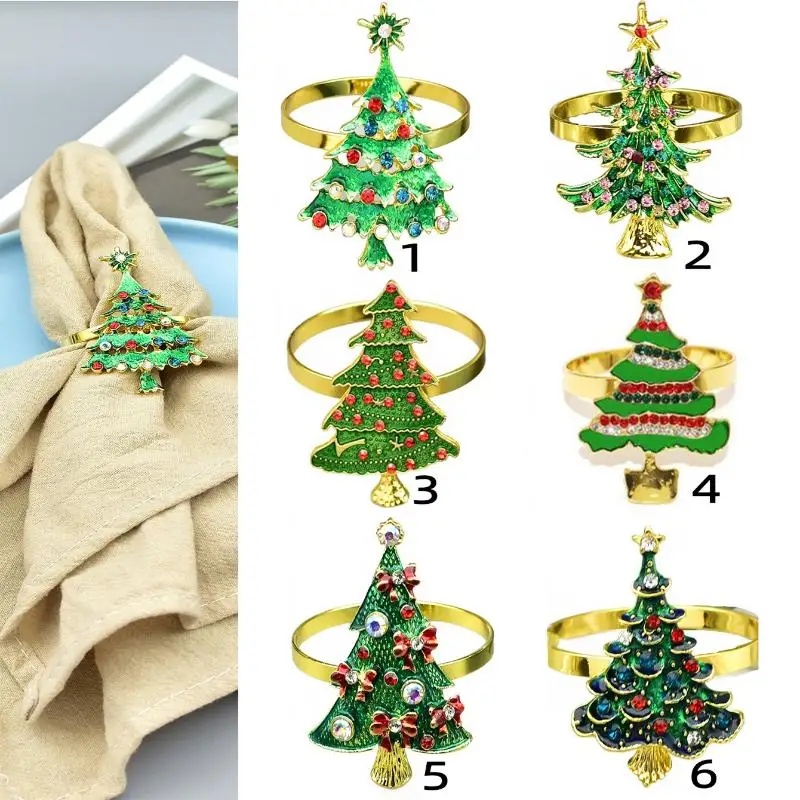 Christmas Napkin Rings 2025 Xmas Tree Shape Non-slip 12Pcs Table Decor for Home Restaurant New Year Party Supplies