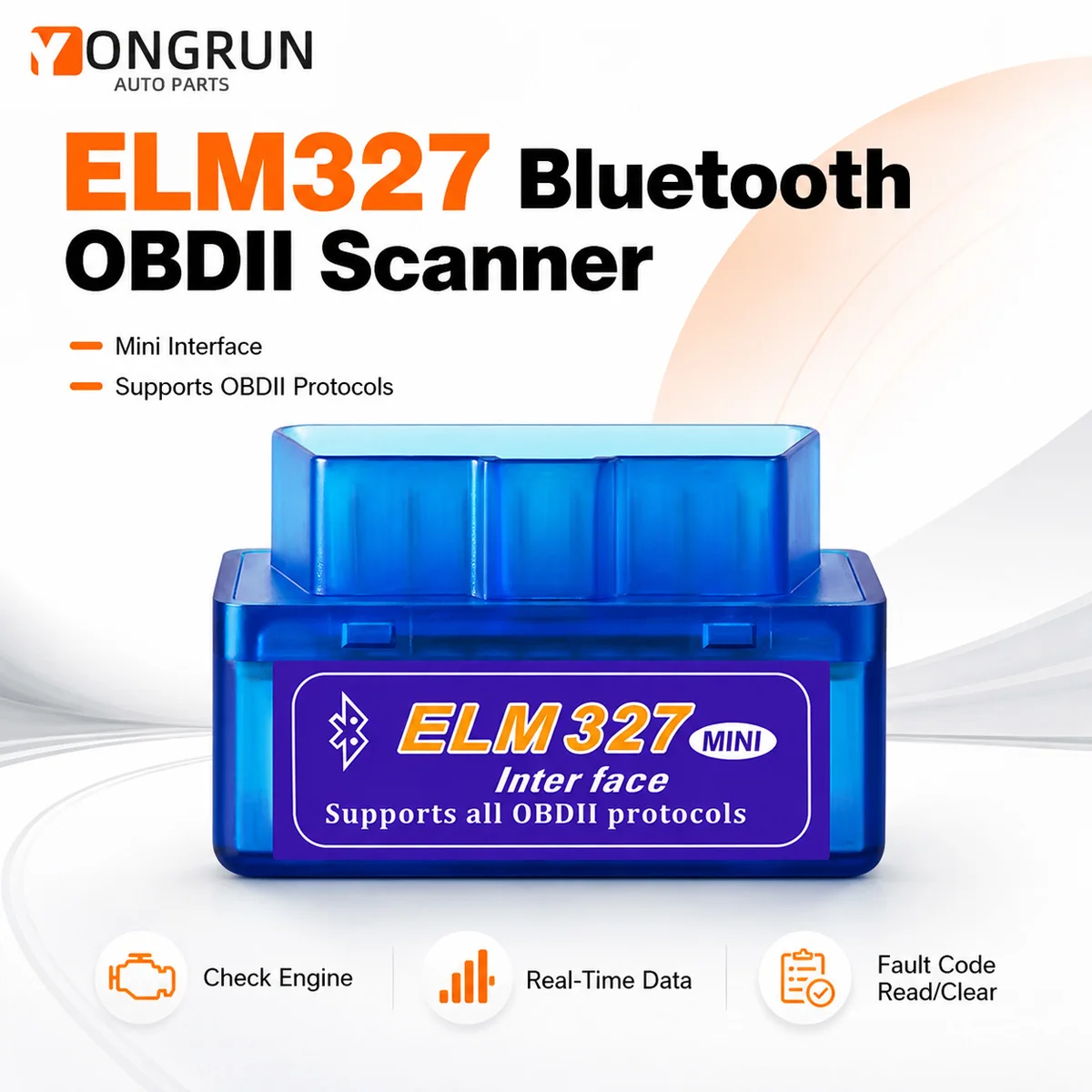YONGRUN ELM327 Mini Bluetooth OBD2 Scanner Car Diagnosis Engine Fault Code Reader Android PC 16PIN OBDII Adapter ApplicationTool