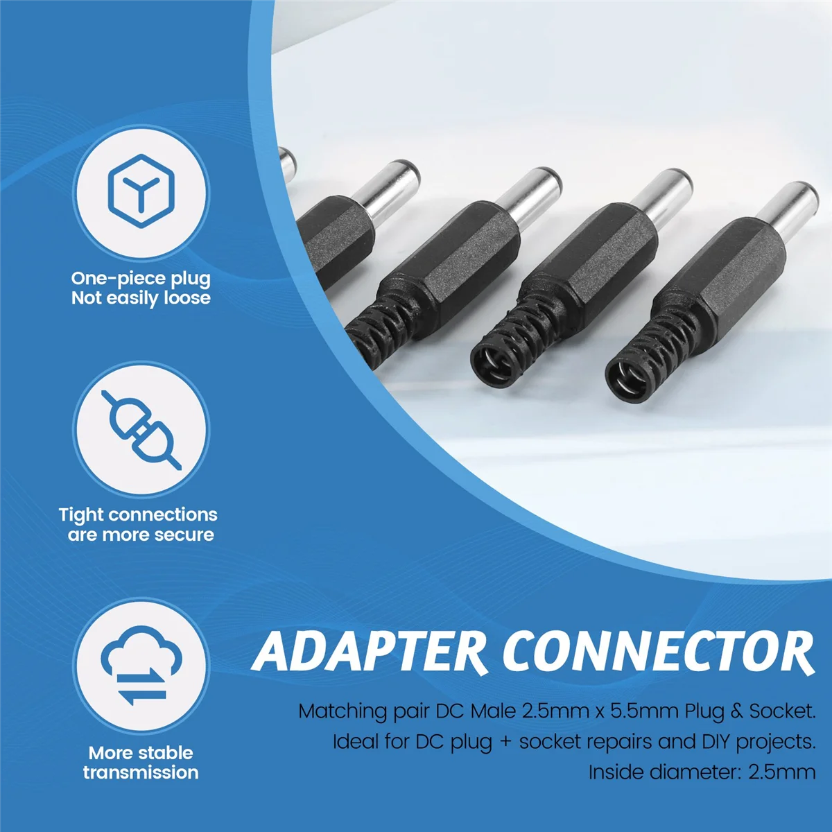 5 uds 5,5mm X 2,5mm conector macho enchufe de alimentación CC conector adaptador