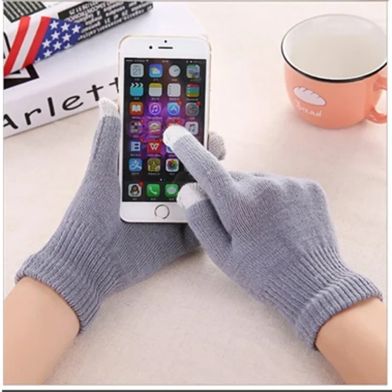 Winter Touch Screen Gloves Women Men Warm Stretch Knit Mittens Imitation Wool Full Finger Gloves Smartphone Touch Screen Gloves