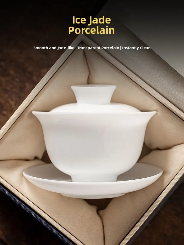 

Премиальный белый фарфоровый чайный набор: чашка для заваривания, чаша с крышкой (три элемента), инструменты для чайной церемонии Гунфу, производство Дэхуа