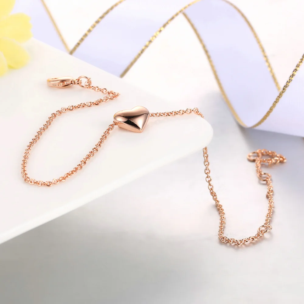 Small Heart Simple OL Style Smooth Rose Gold Color Bracelet Jewelry Wedding Party Love Gift Top Quality ZYH199