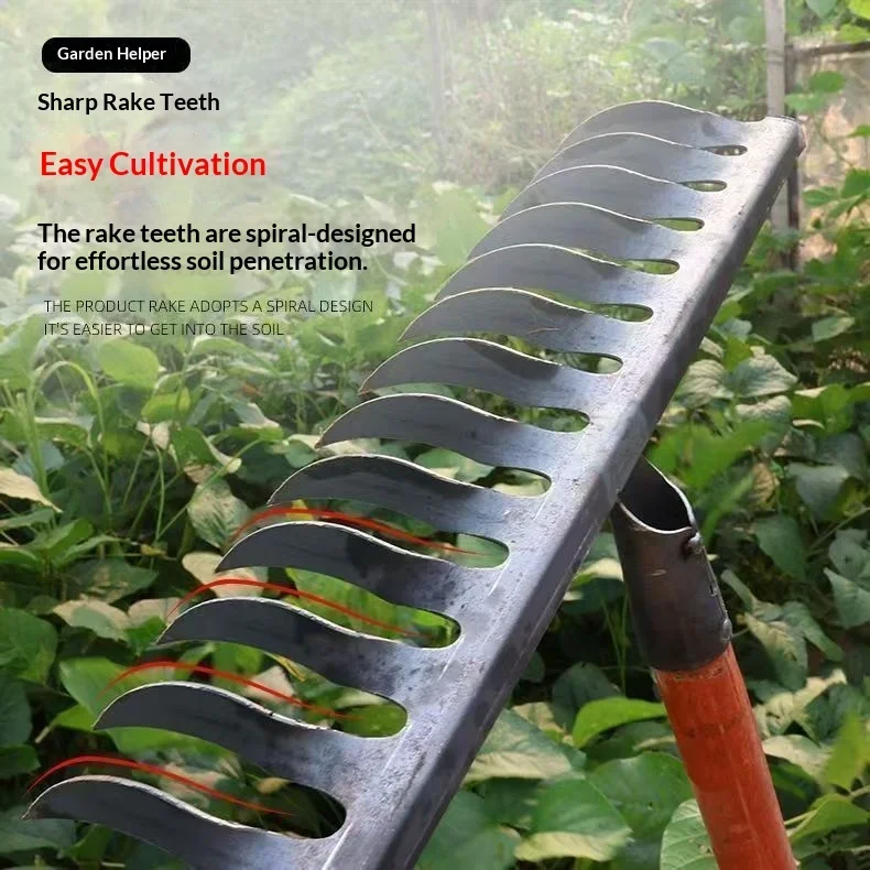 Manganese Steel Spiral Tined Garden Fork Soil Loosening Welded Agricultural Multi-Functional Fork Durable Garden Tool