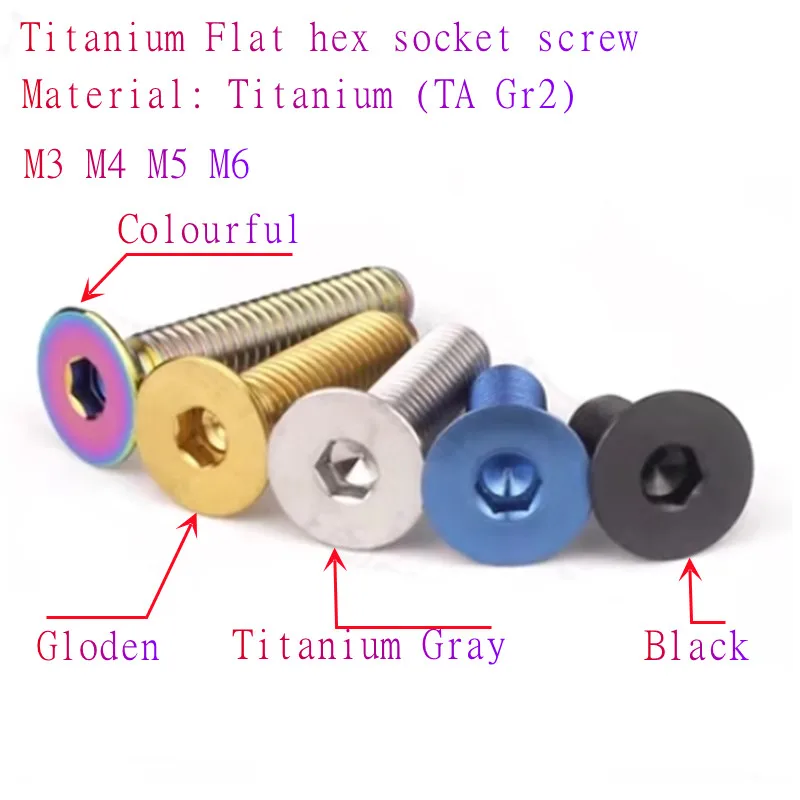 5-10 Stück Titan-Schrauben DIN7991 M3 M4 M5 M6 Regenbogenfarben Schwarz Golden Titan TA2 Gr2 Flachkopf-Sechskantschrauben – Detail 1