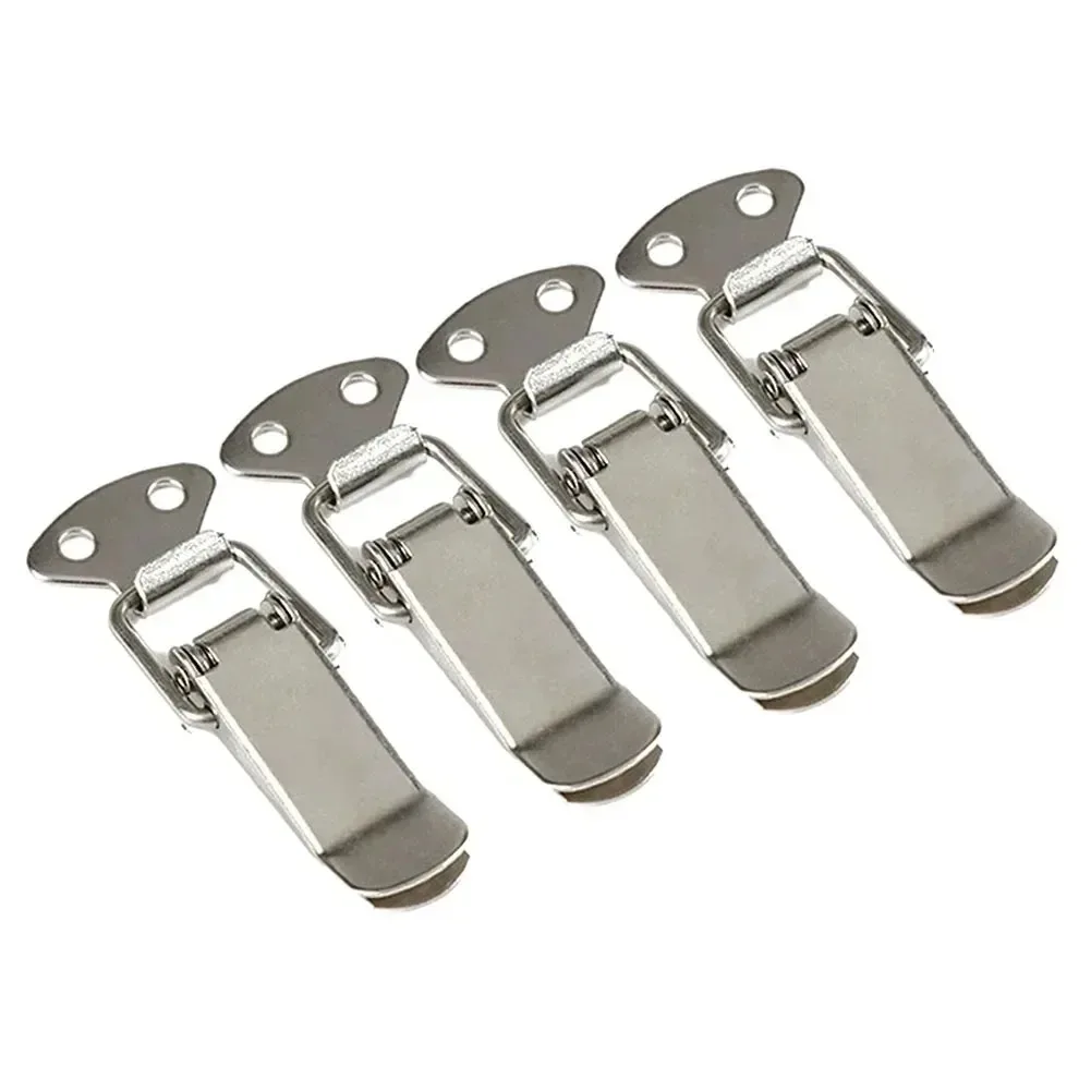 4Pcs Latch Catch Duck-mouth Buckle Hook Wooden Box Hasps Clamp Stainless Steel Spring Catch Clasp Loaded Draw Toggle Clamp Hasps