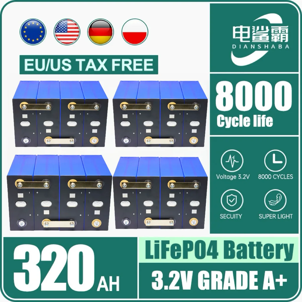 

High Capacity 320Ah 3.2V Lifepo4 Battery Deep Cycle Lithium Iron Phosphate Cell for RV 12V 24V 48V Solar Energy Storage System