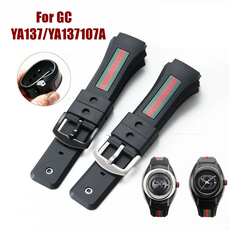 For Gucci YA137/YA137107A Rubber Watch Strap 29-21mm Dedicated Protruding Port Silicone Waterproof Men Sport Watchband Bracelet