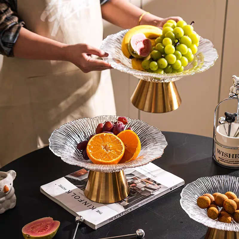 

Striped Tall Fruit Bowl Dried Fruit Tray Ornaments Living Room Tall Snack Glass Tray Fruit Bowl Desktop Coffee Table Ornaments