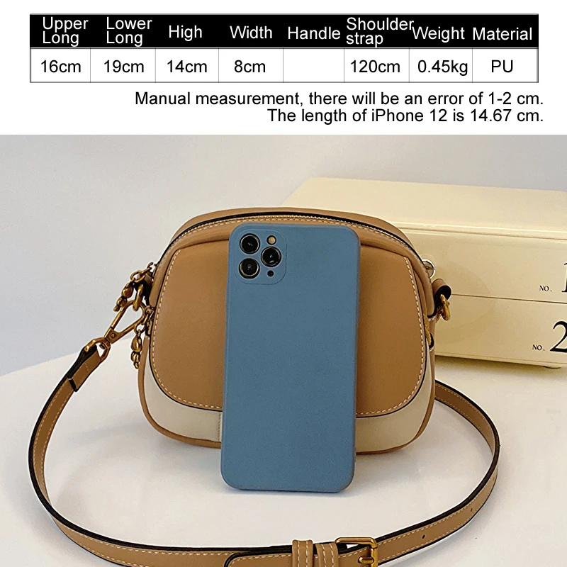 lightweight single shoulder bag Color contrast patchwork women's bag Fashion small satchel autumn and winter crossbody round bag