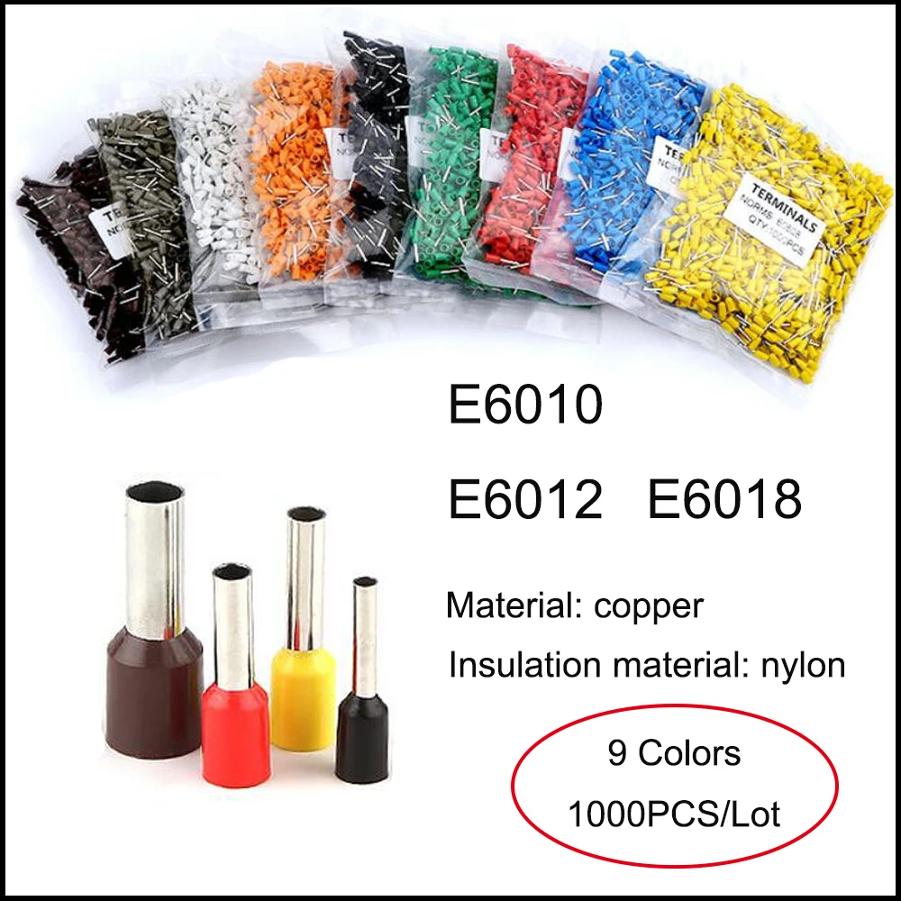 1000PCS E6010 E6012 E6018 insulated cord end terminal #10AWG cable size 6.0mm2 Ccopper pin