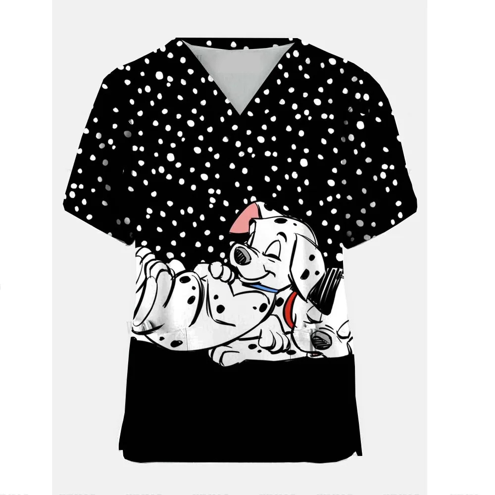 Handwash Clothe Split Short Sleeved Disney 101 Dalmatians Dog Pet Dentist Nurse Work Clothes Medical Care Clothes Nurse Uniform