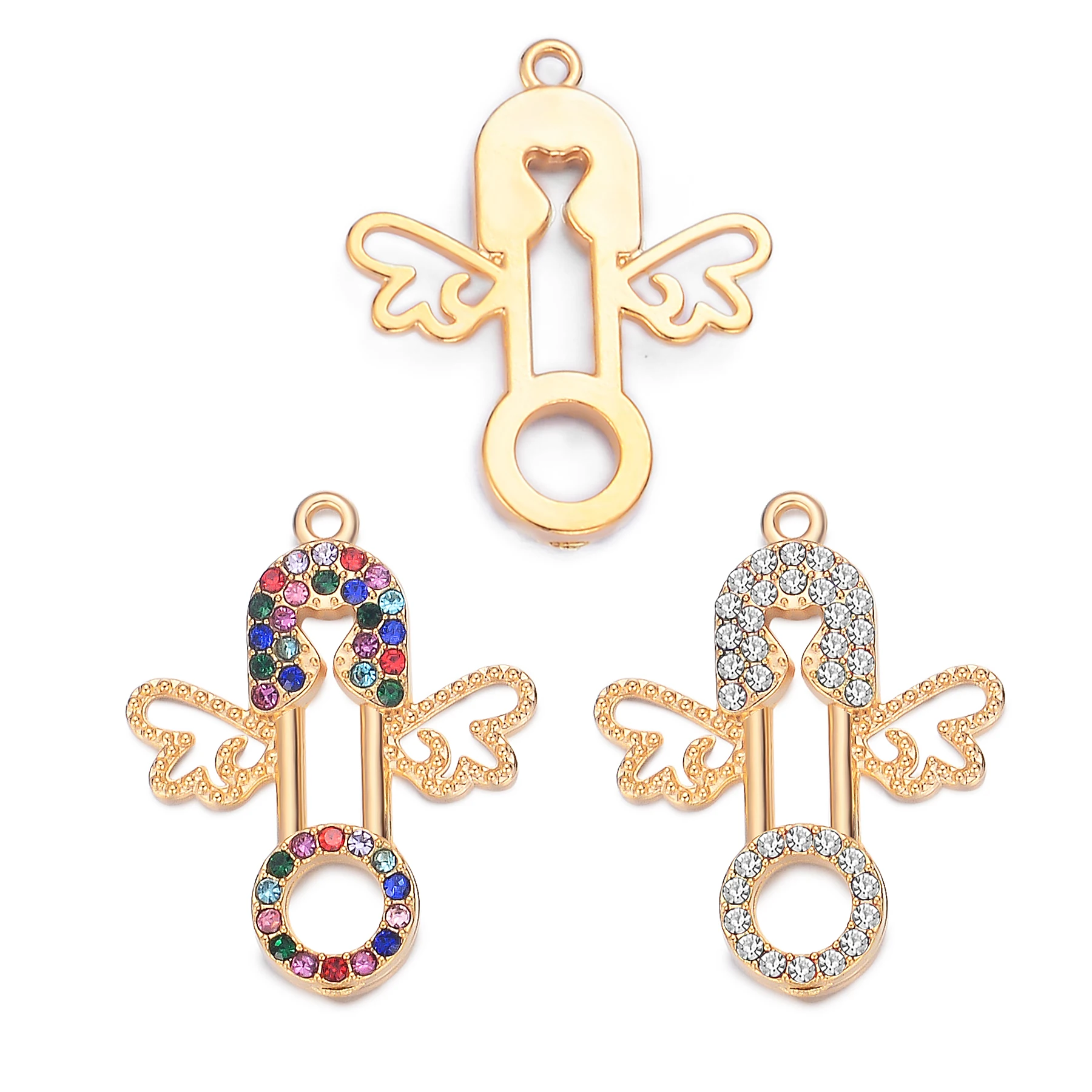 

2Pcs Shiny Zircon Guarden Angel Wings Stainless Steel Base Charms Pendants Making DIY Necklaces Earrings Accessories