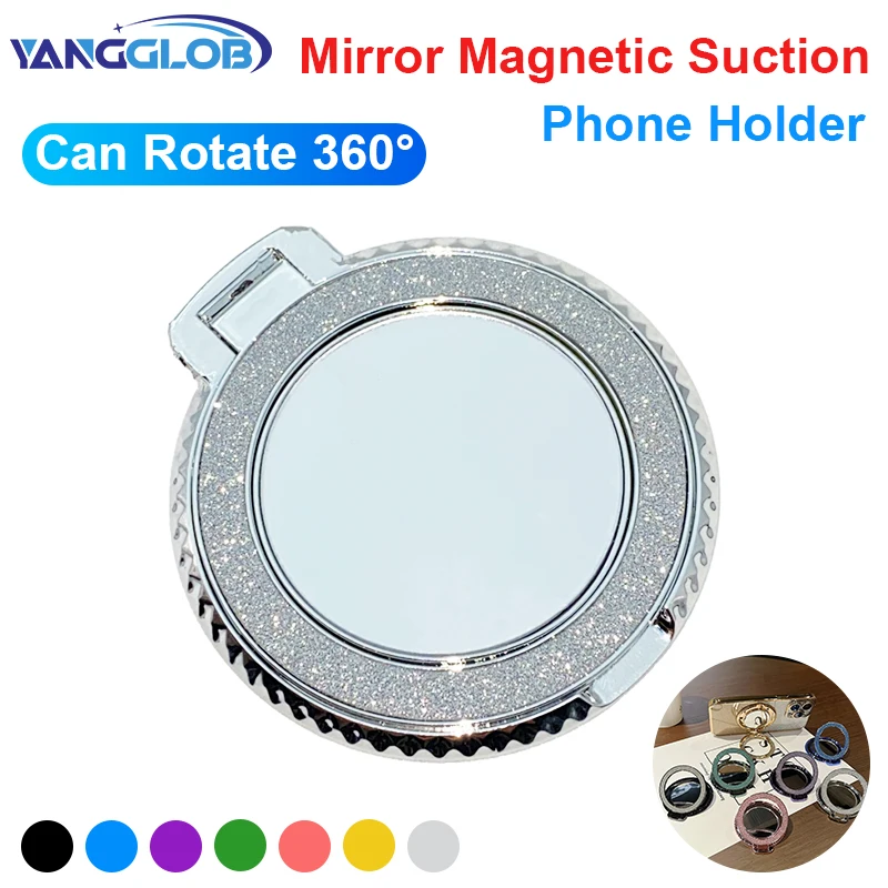 Luxury diamond patterned magnetic back sticker 360 ° rotating mirror magnetic phone holder Suitable for various phone models