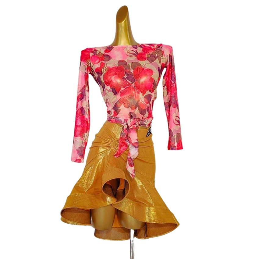 nouvelle-tenue-de-danse-latine-d'ete-pour-femme-haut-imprime-floral-et-jupe-fluide-pour-la-danse-du-ventre-rumba-cha-cha-samba-jupe-jaune