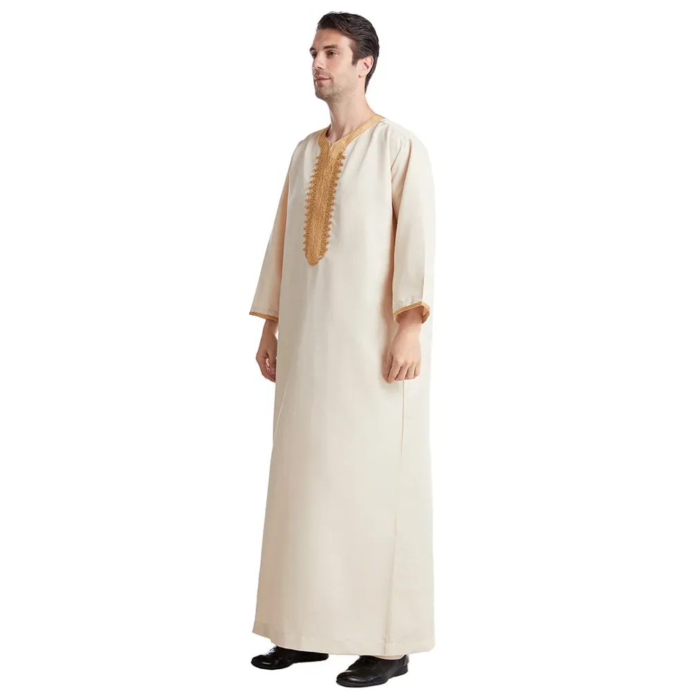 Eid Men Jubba Thobe Muslim Caftan Saudi Arabic Robe Thoub Ramadan Turkey Abaya Dress Embroidered Gown Islamic Clothing Dishdasha