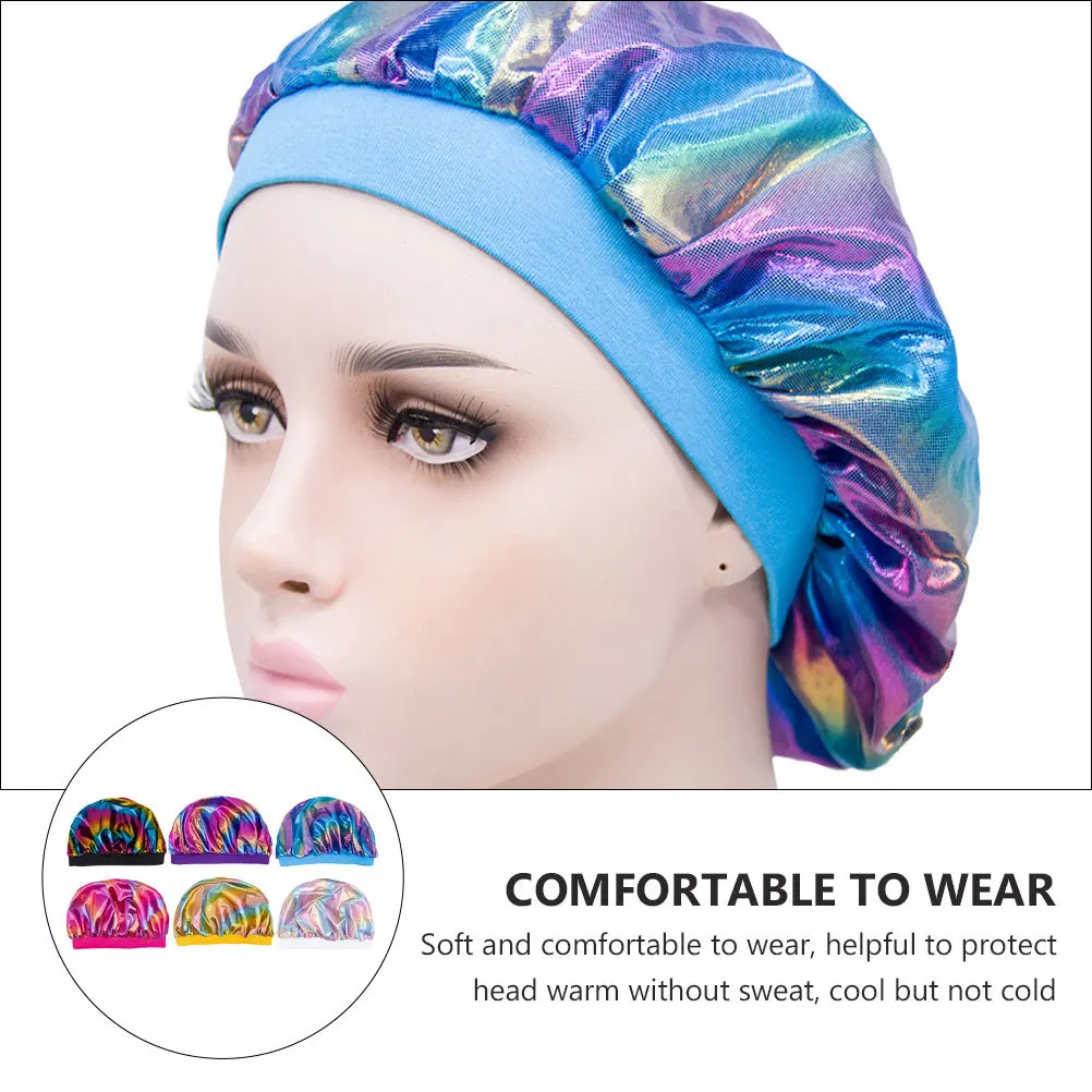 

6Pcs Elastic Hair Band Kids Bathing Shower Caps Adjustable for Night Sleeping Soft Lightweight Polyester Hair Bonnet