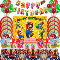 Super Mario Games Cartoon Theme Party Supplies Balloon Happy Birthday Decoration Banner Backdrop Tablecloth Tableware Kids Gifts